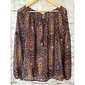 Lucky Brand Womens L Blouse Paisley Semi Sheer Peasant Blouse‎  Fall Boho